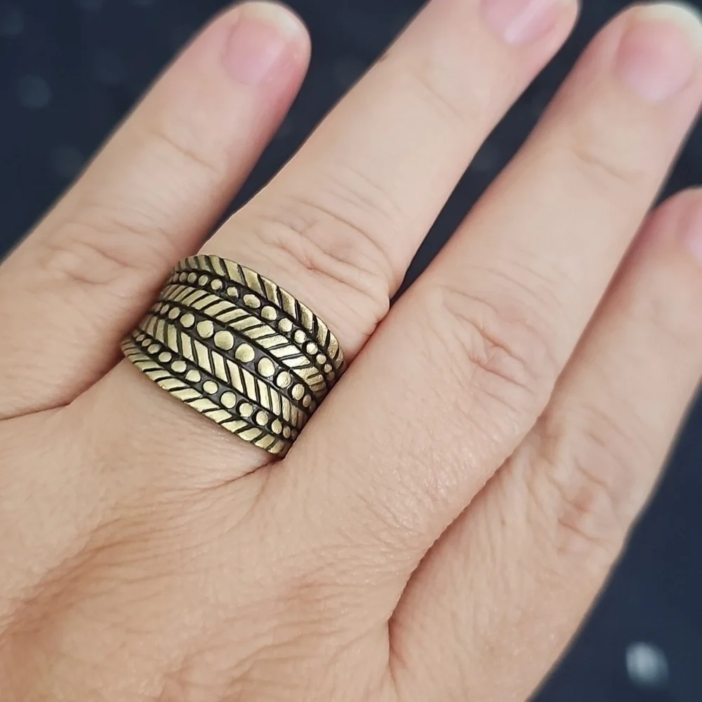 Bronze Tone Thick Wheat Print Band Ring
